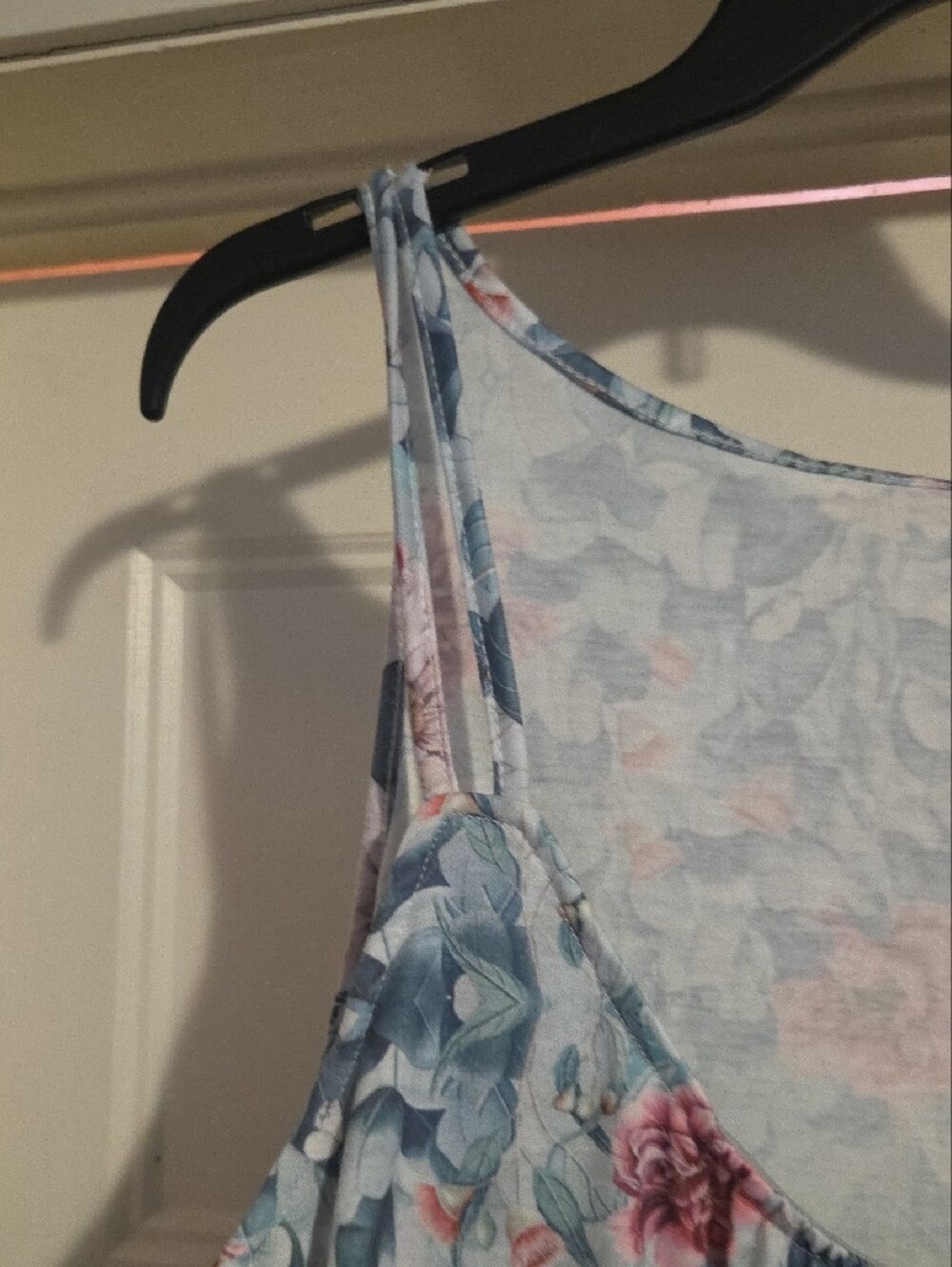 Light Blue Floral Spaghetti-Strap Women's Tank Top - Picture 3 of 11